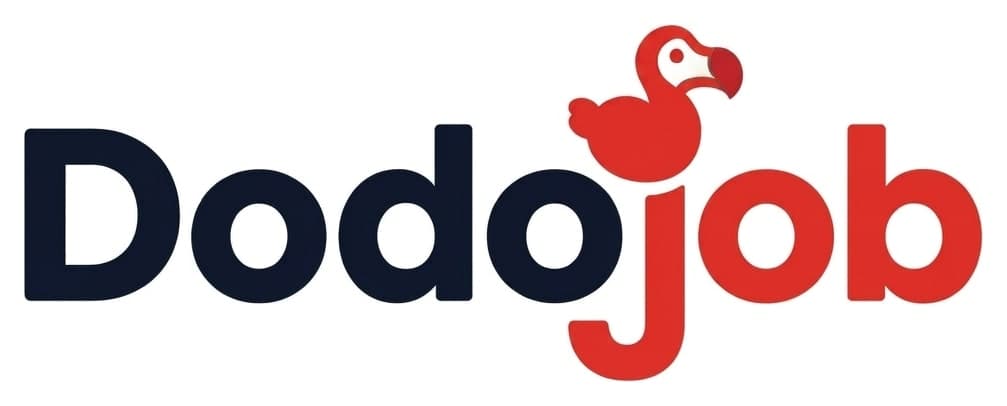 DodoJob logo: a red dodo perched on the word job